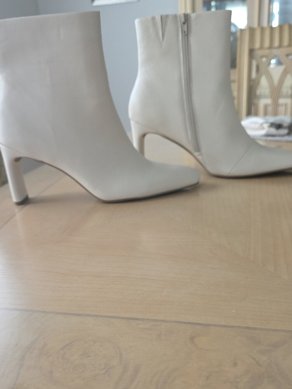 Women's Cream Ankle Boots with Side Zip